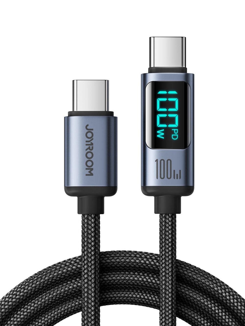 Joyroom 100W Fast Charging Cable with LED Display - S-CC100A16 - Prism Series Type-C to Type-C, 1.2m Nylon Braided, 480Mbps, E-Marker Chip