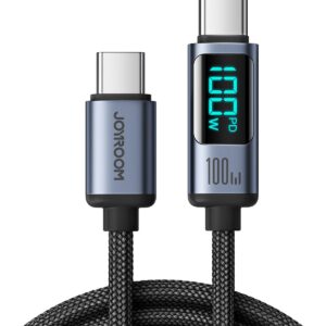 Joyroom 100W Fast Charging Cable with LED Display - S-CC100A16 - Prism Series Type-C to Type-C, 1.2m Nylon Braided, 480Mbps, E-Marker Chip