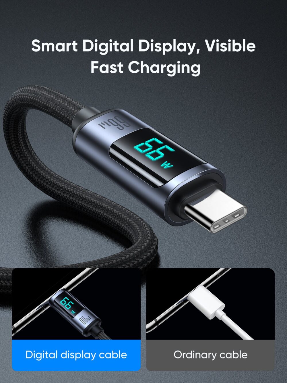 Joyroom 66W Fast Charging Cable with LED Display - S-AC066A16 - Prism Series USB-A to Type-C, 1.2m Nylon Braided, 480Mbps, E-Marker Chip - Image 8