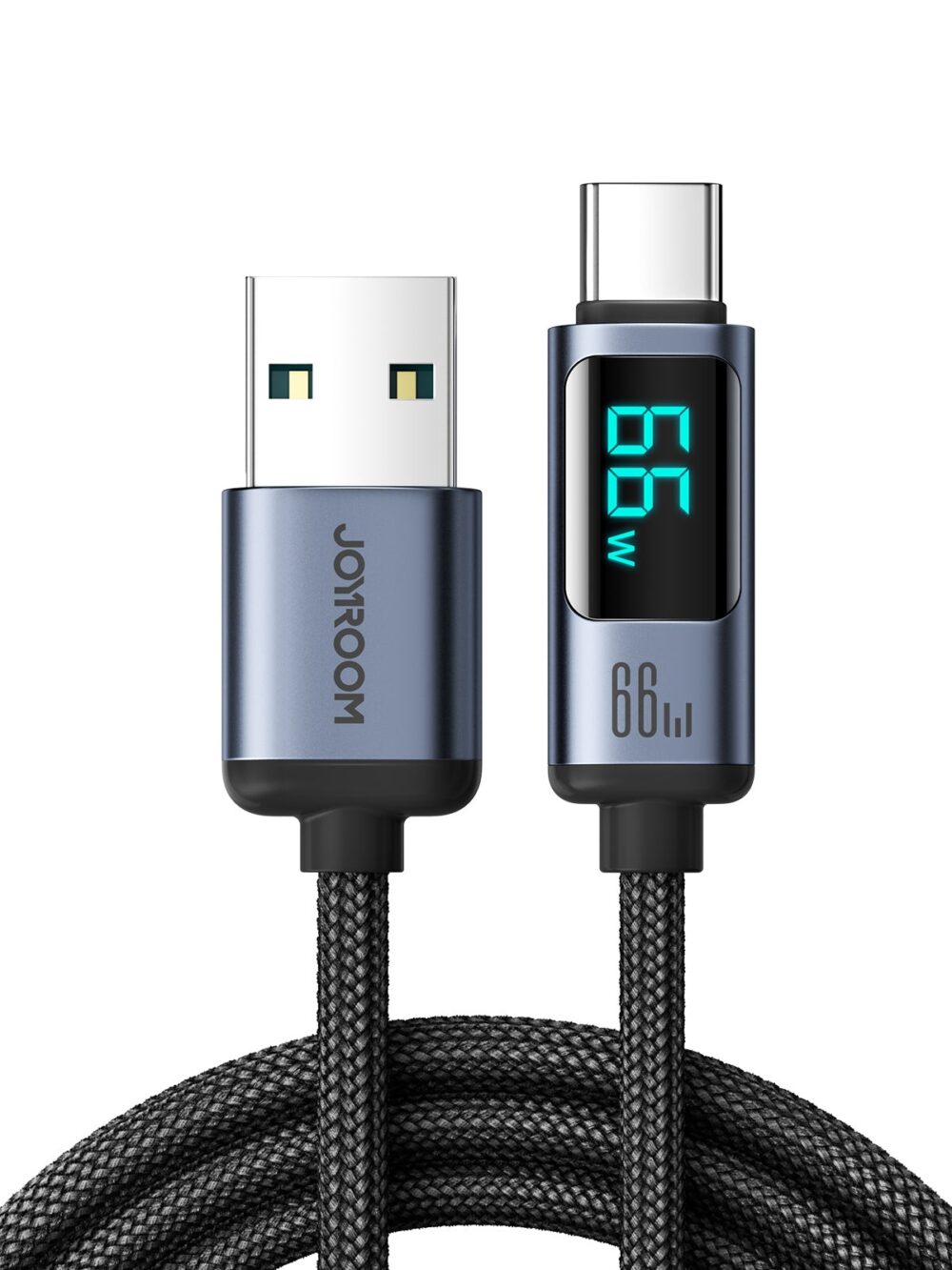 Joyroom 66W Fast Charging Cable with LED Display - S-AC066A16 - Prism Series USB-A to Type-C, 1.2m Nylon Braided, 480Mbps, E-Marker Chip