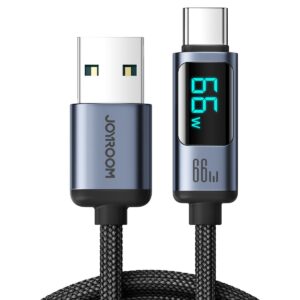 Joyroom 66W Fast Charging Cable with LED Display - S-AC066A16 - Prism Series USB-A to Type-C, 1.2m Nylon Braided, 480Mbps, E-Marker Chip
